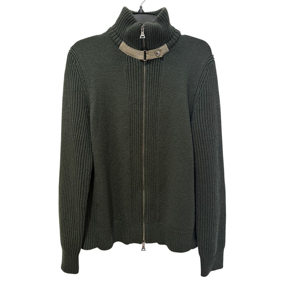 Men's Banana Republic 100% Merino Wool Green Knit Sweater Zip Jacket - M
